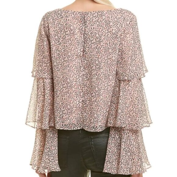 BCBGeneration Pink Abstract Print Tiered Ruffle Top | Size S - Picture 3 of 8